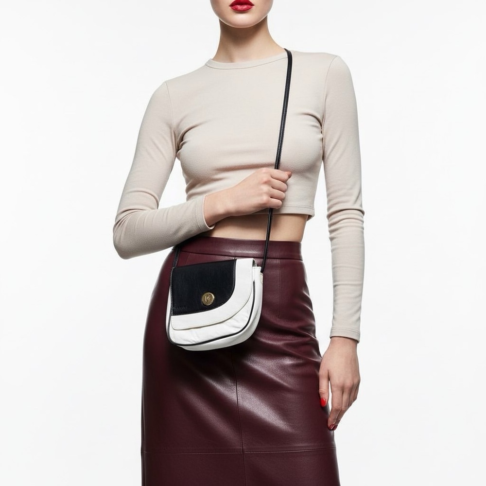LARA P. PAUL BLACK & WHITE LEATHER SHOULDER BAG WOMAN